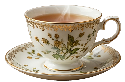 Teacup with tea and petals
